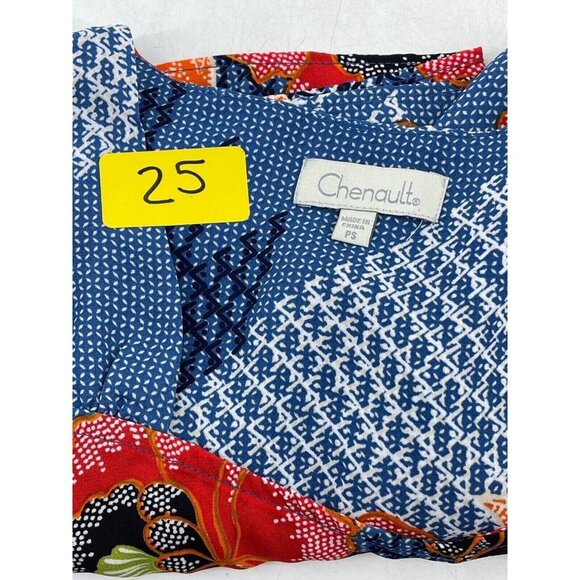 Chenault Women's Blouse Top Petite Small Floral Colorful Boho Blue Red Orange - Picture 9 of 9